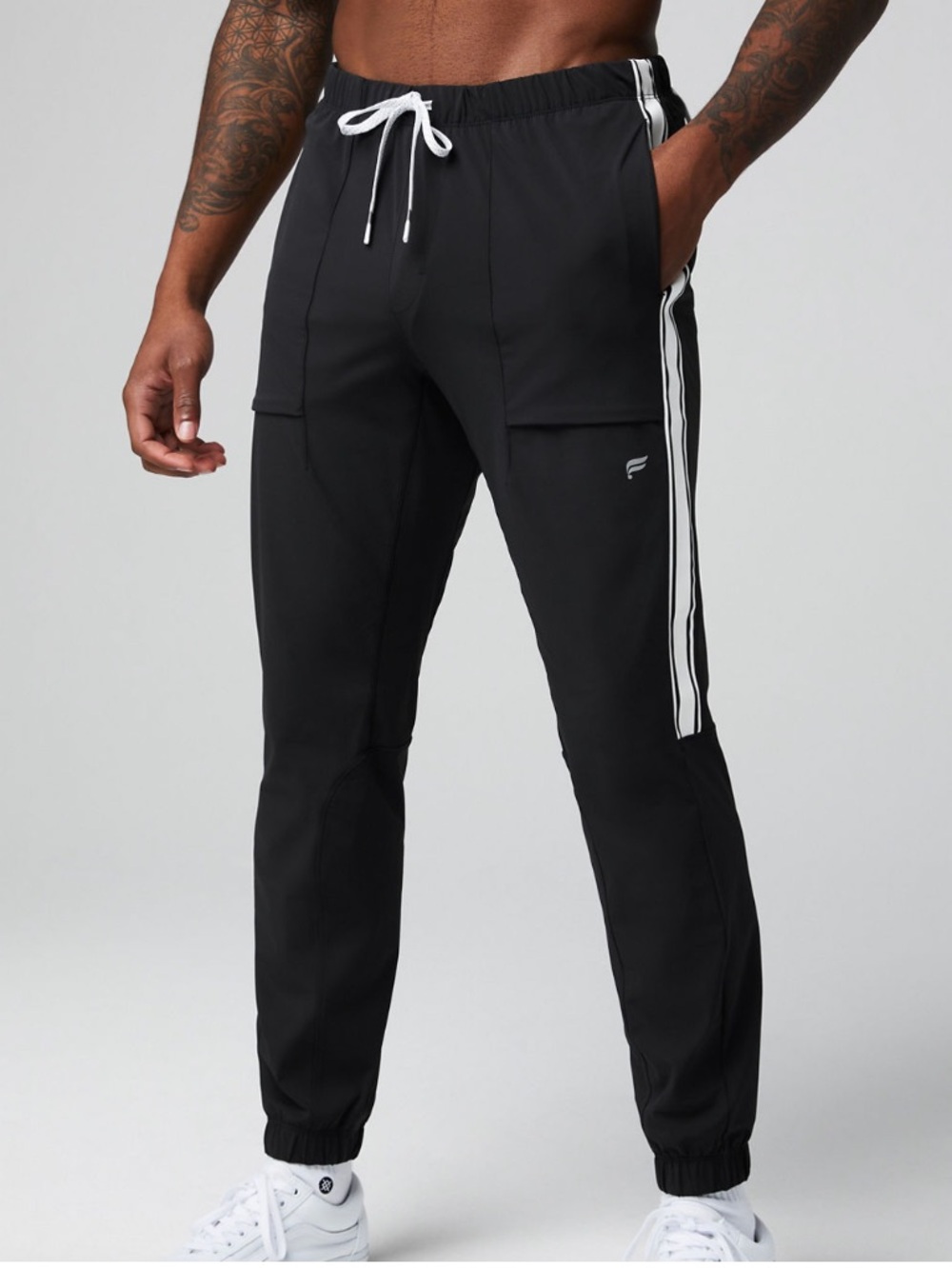 FABLETICS High-stretch Black/Classic White Stripe The One Jogger pants, pockets